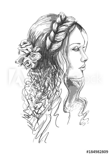 Girl With Flowers In Her Hair Drawing At PaintingValley Explore