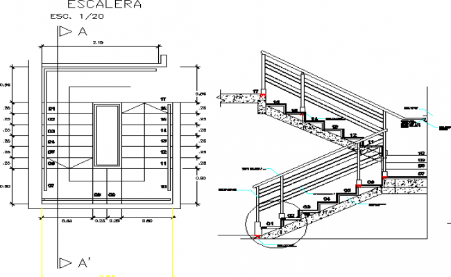 Stair And Wall Construction Detail For Apartment Dwg File