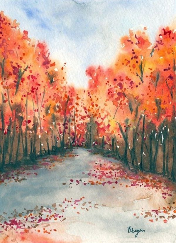 Fall Landscape Watercolor Painting At PaintingValley Explore