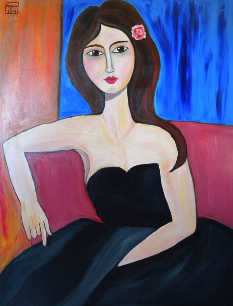 Woman In Black Dress Painting At Paintingvalley Explore