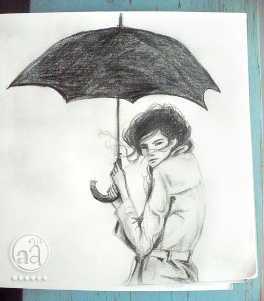 Sketch Of Girl With Umbrella At Paintingvalley Explore Collection