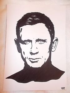 225x300 black ink marker pen sketch drawing actor daniel craig as james - 007 Drawing