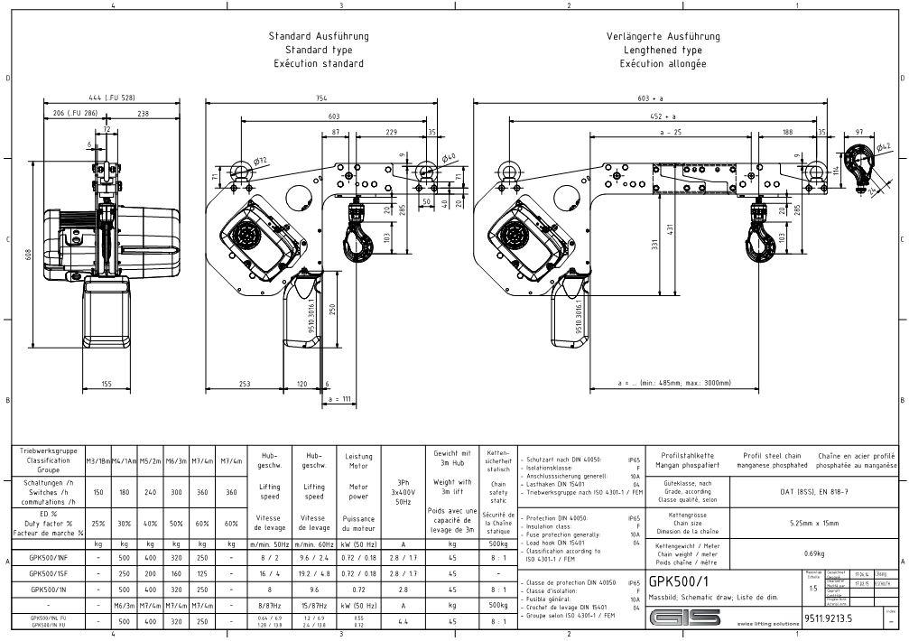 1007x710 Gis Low Headroom Hoist - 1 Dimensional Drawing