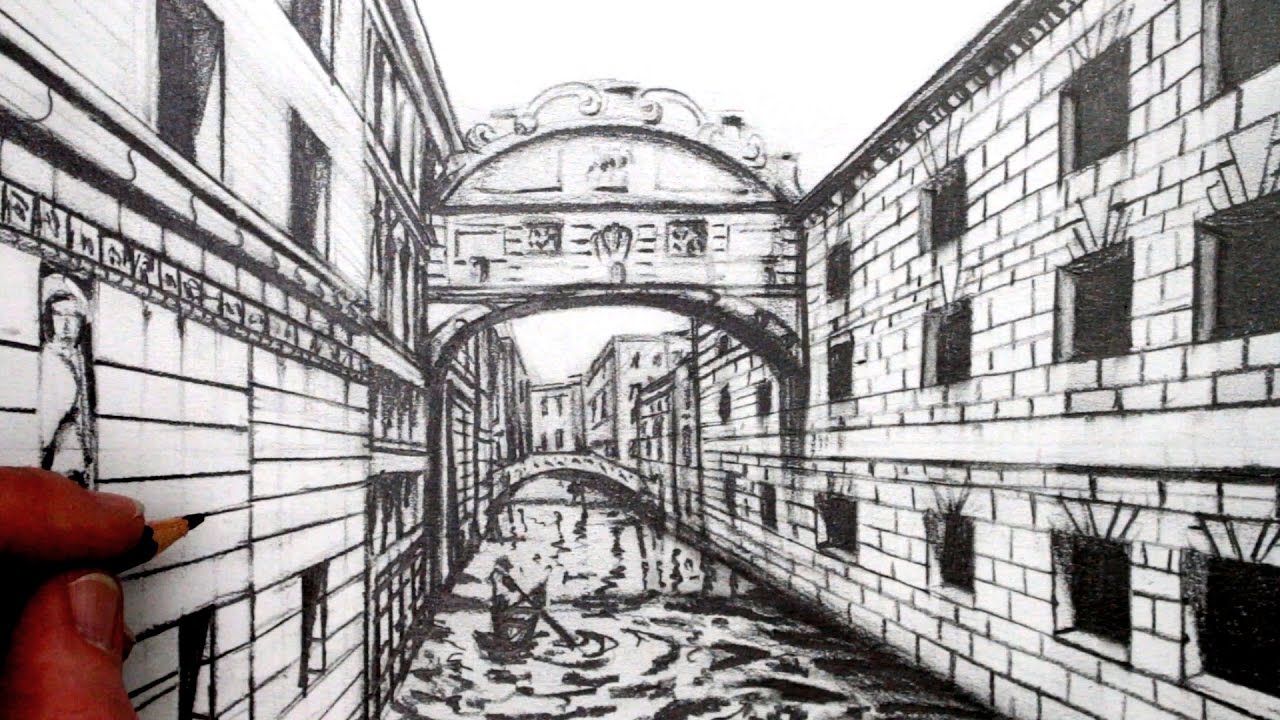 1280x720 How To Draw Using Point Perspective Draw A View Of Venice - 1 Point Perspective Drawing