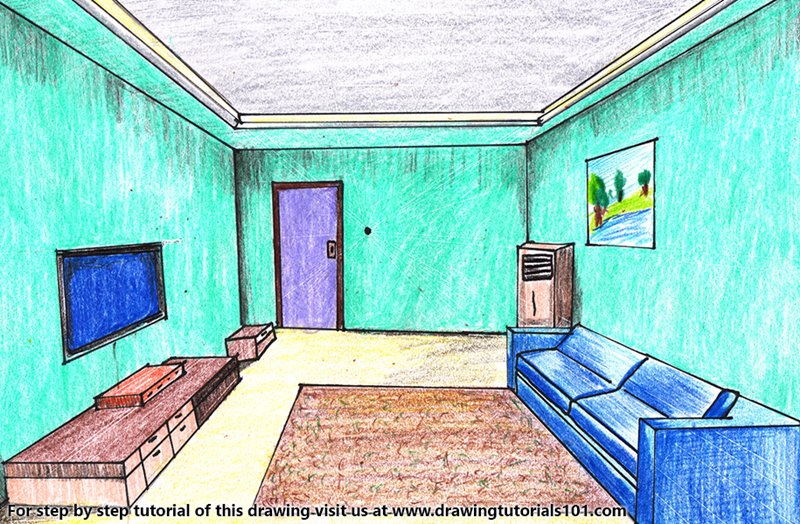 800x524 One Point Perspective Room Colored Pencils - 1 Point Perspective Drawing Room