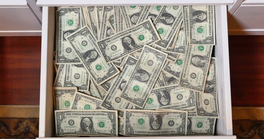 910x480 A Draw Is Opened To Stock Footage Video - 100 Dollar Bill Drawing