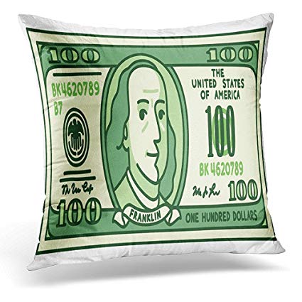 425x425 Throw Pillow Cover Green American Cartoon Dollar - 100 Dollar Drawing