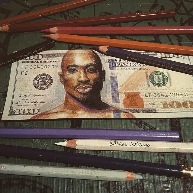 639x639 tupac shakur drawn on a dollar bill is one of the coolest - 100 Dollar Drawing