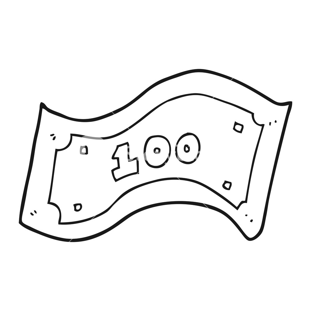 1000x1000 freehand drawn black and white cartoon dollar bill royalty - 100 Dollar Drawing