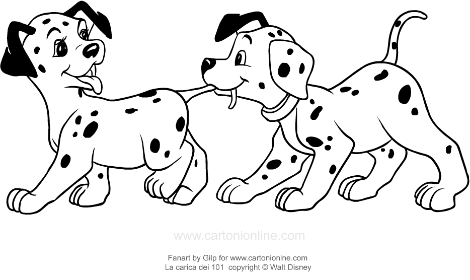 934x556 Drawing Puppies Of Dalmatians Biting Their Tails Coloring Page - 101 Dalmatians Drawing
