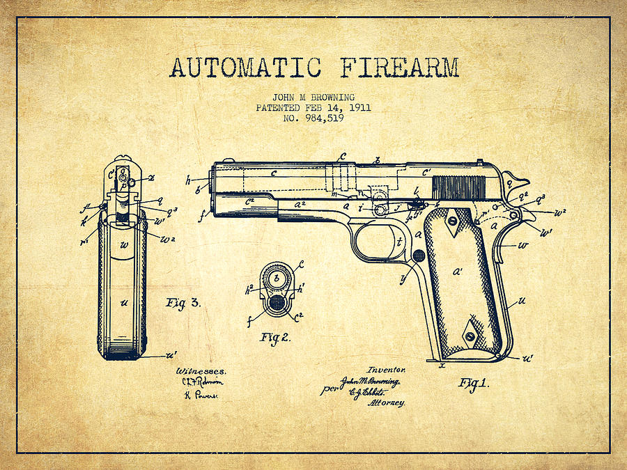 900x675 Firearm Patent Drawing - 1911 Drawing