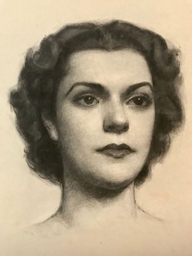 375x500 Original Charcoal Portrait Of A Woman - 1950s Woman Drawing