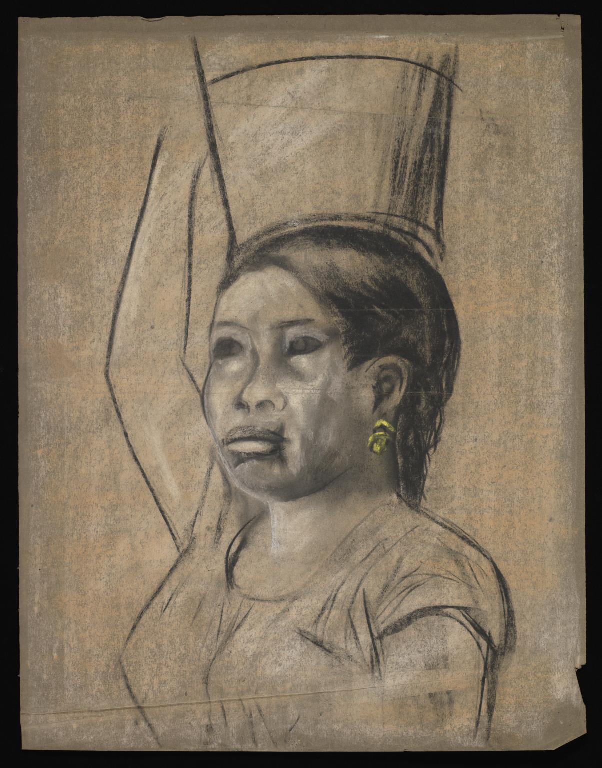 1204x1536 sketch of a woman carrying a bucket on her head', aubrey williams - 1950s Woman Drawing