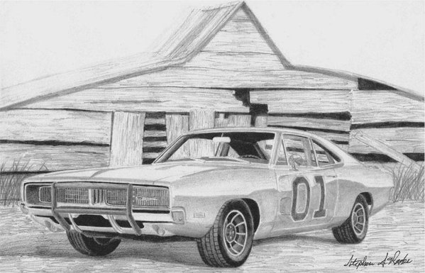 599x385 dodge charger general lee muscle car art print art print - 1969 Dodge Charger Drawing