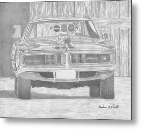 493x451 dodge charger rt front view muscle car art print metal print - 1969 Dodge Charger Drawing