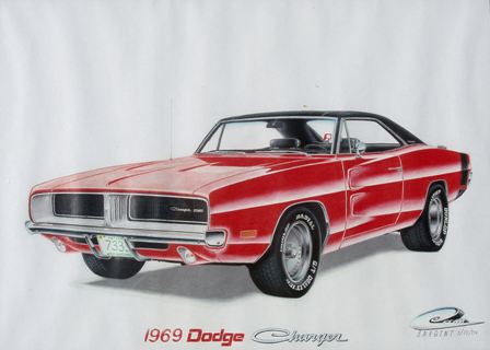 448x320 New England Railroad Art - 1969 Dodge Charger Drawing