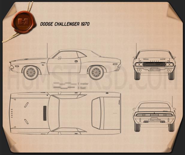 617x517 dodge challenger hardtop blueprint - 1970 Dodge Challenger Drawing
