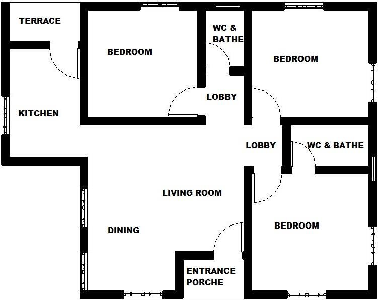 751x596 A Two Dimensional Drawing Showing The Ground Floor Plan Of Three - 2 Dimensional Drawing