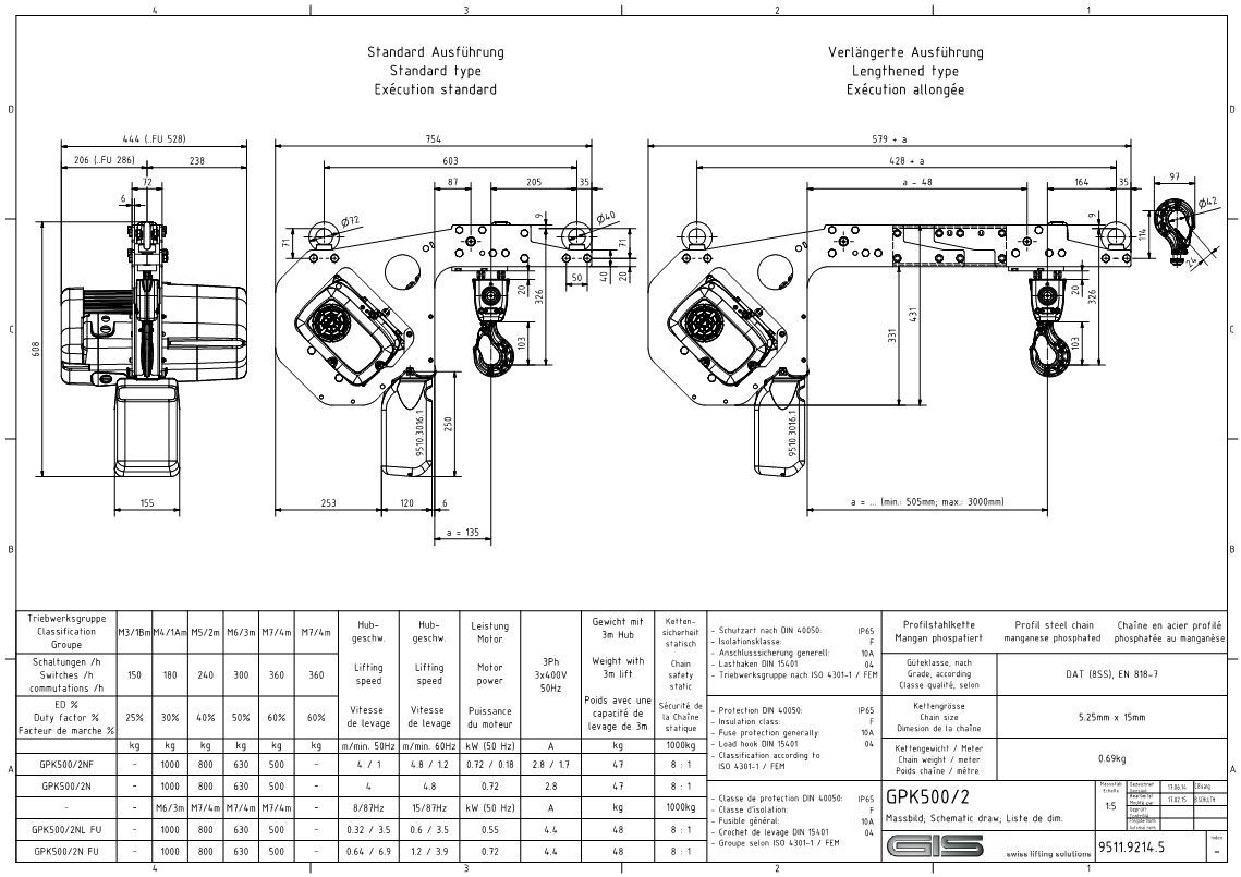 1139x805 Gis Low Headroom Hoist - 2 Dimensional Drawing