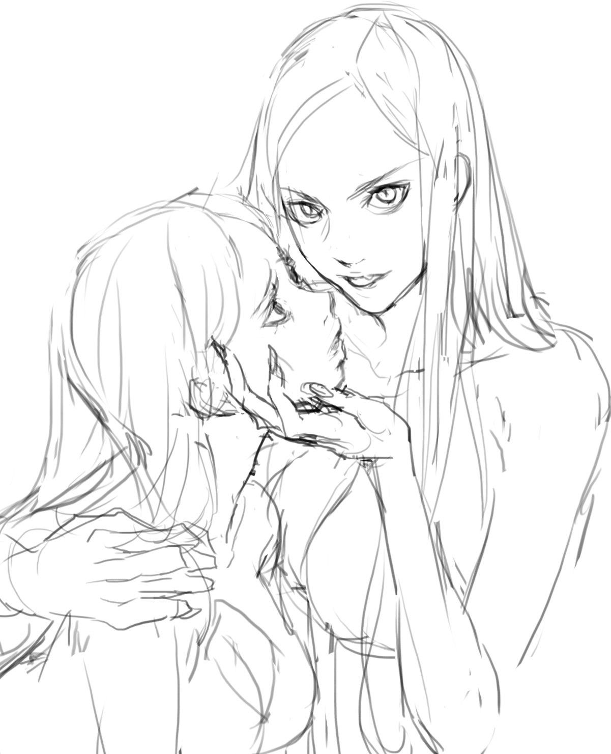 1201x1481 Artstation - 2 Girls Drawing