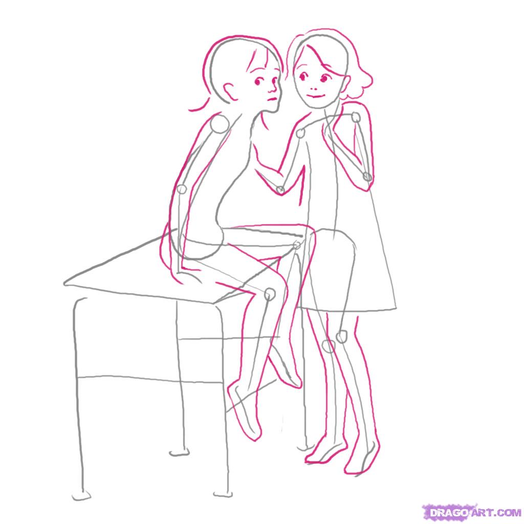 1024x1024 Step How To Draw Girls - 2 Girls Drawing