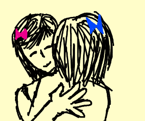 300x250 Girls Hugging Drawing - 2 Girls Drawing