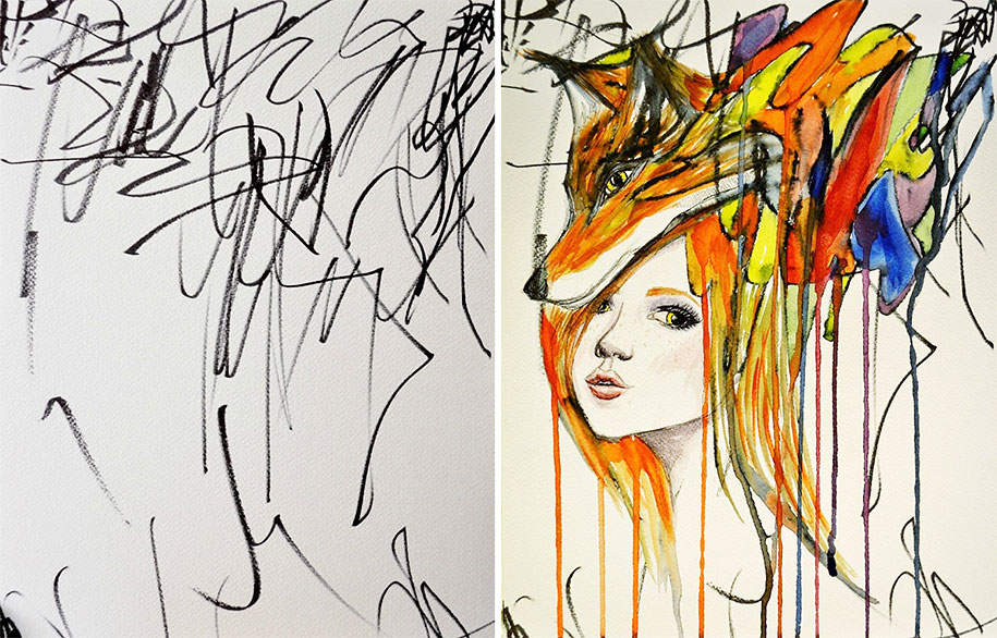915x586 mother turns her year old's scribbles into watercolours - 2 Kids Drawing