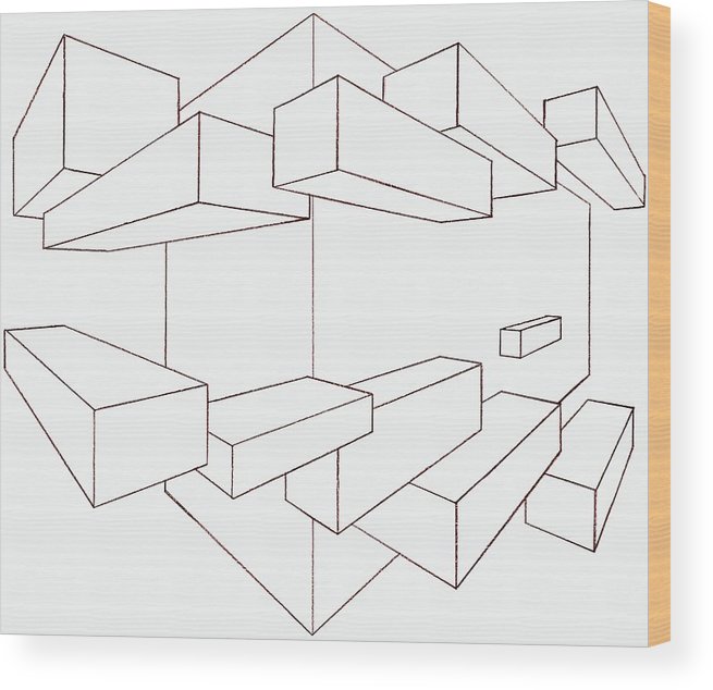 655x634 Point Perspective Drawing Wood Print - 2 Perspective Drawing