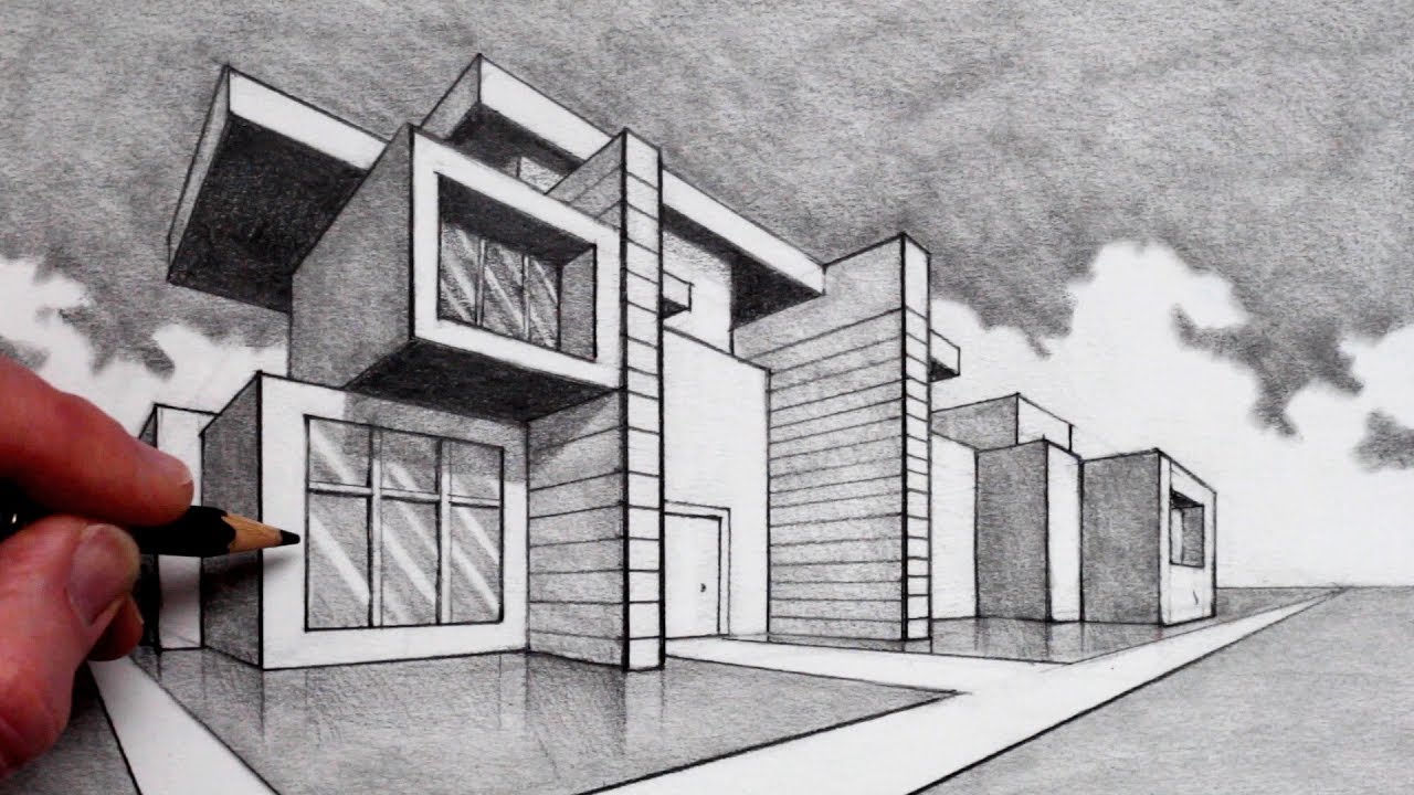 1280x720 How To Draw In Point Perspective Modern House - 2 Perspective Drawing
