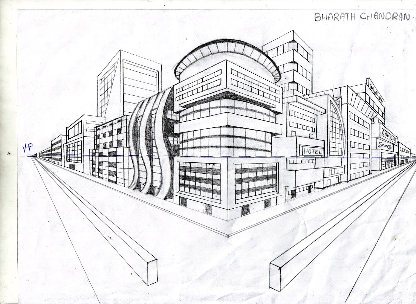 1600x1169 School Two Point Perspective - 2 Point Perspective Drawing