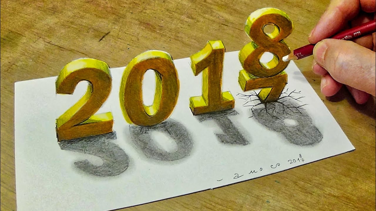 1280x720 Happy New Year - 2018 Drawing