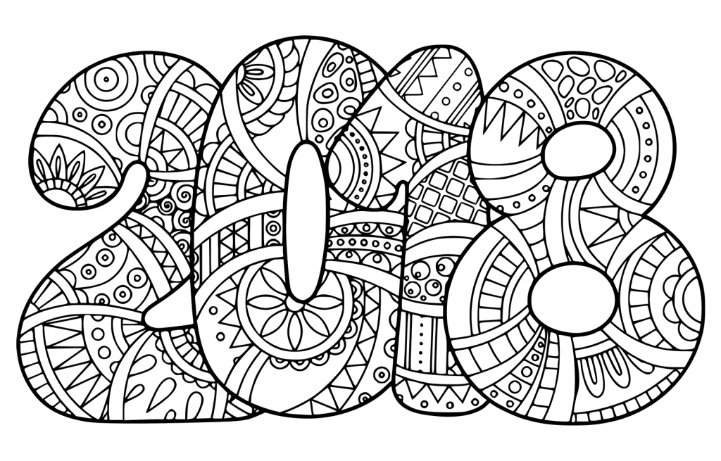 1024x655 New Year Coloring - 2018 Drawing