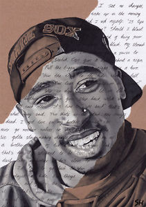 211x300 tupac shakur portrait, signed art print with changes lyrics - 2pac Drawing