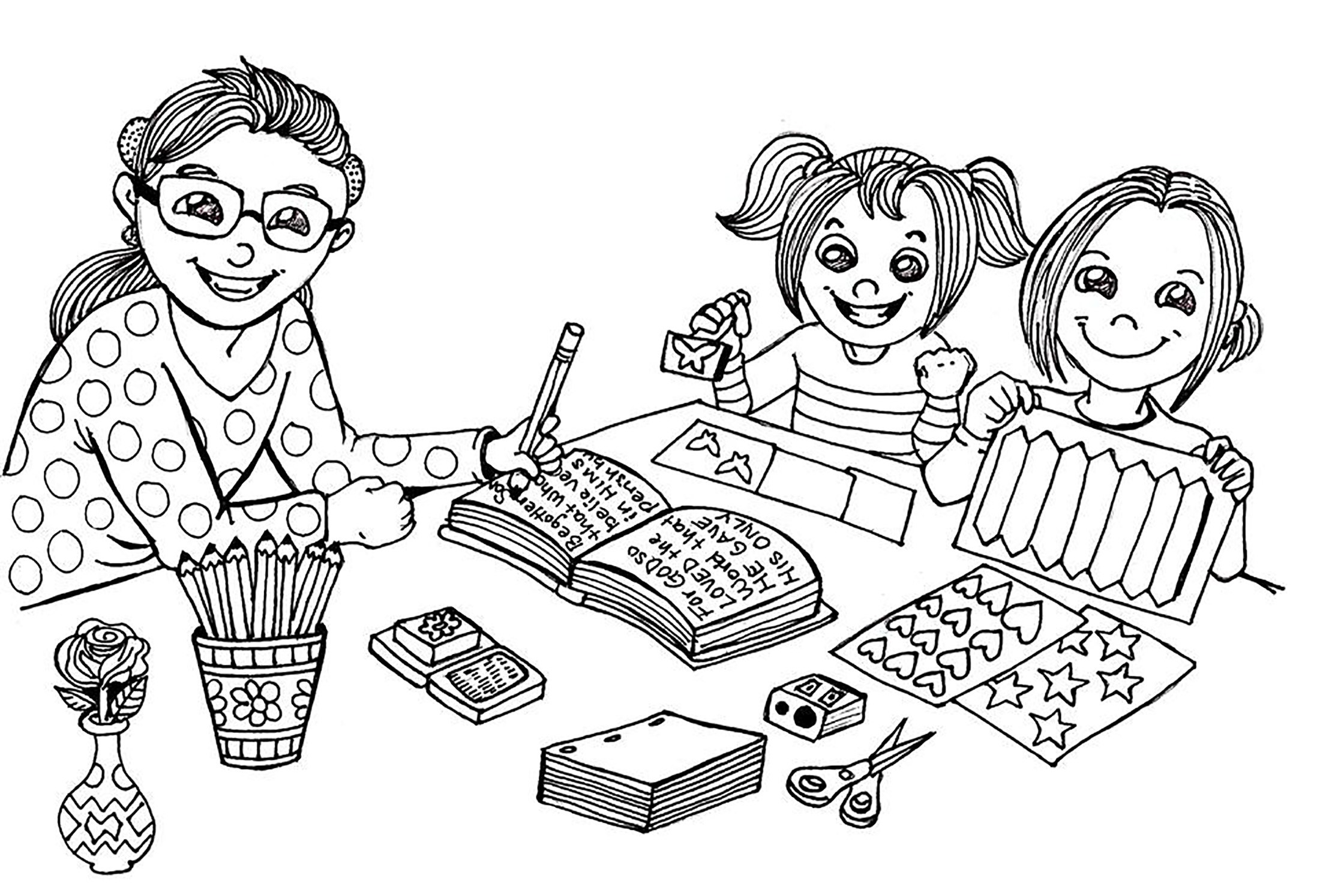 2200x1494 Kids Club - 3 Girls Drawing