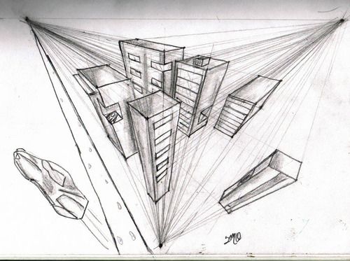 500x373 futuristic cityscape - 3 Point Perspective Drawing Birds Eye View