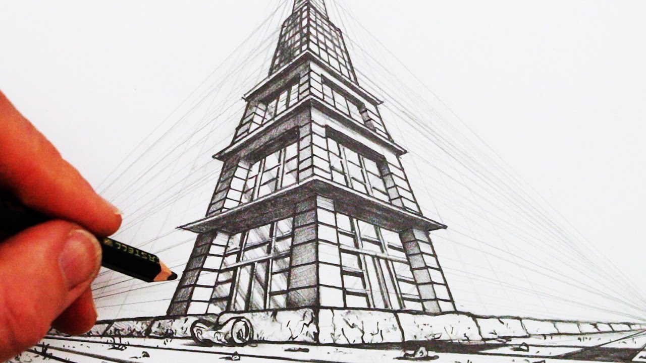 1280x720 How To Draw In Point Perspective Narrated - 3 Point Perspective Drawing Birds Eye View