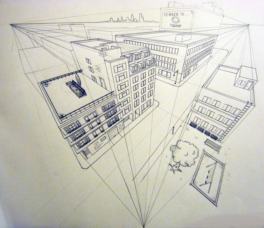 3 Point Perspective Drawing Birds Eye View at 