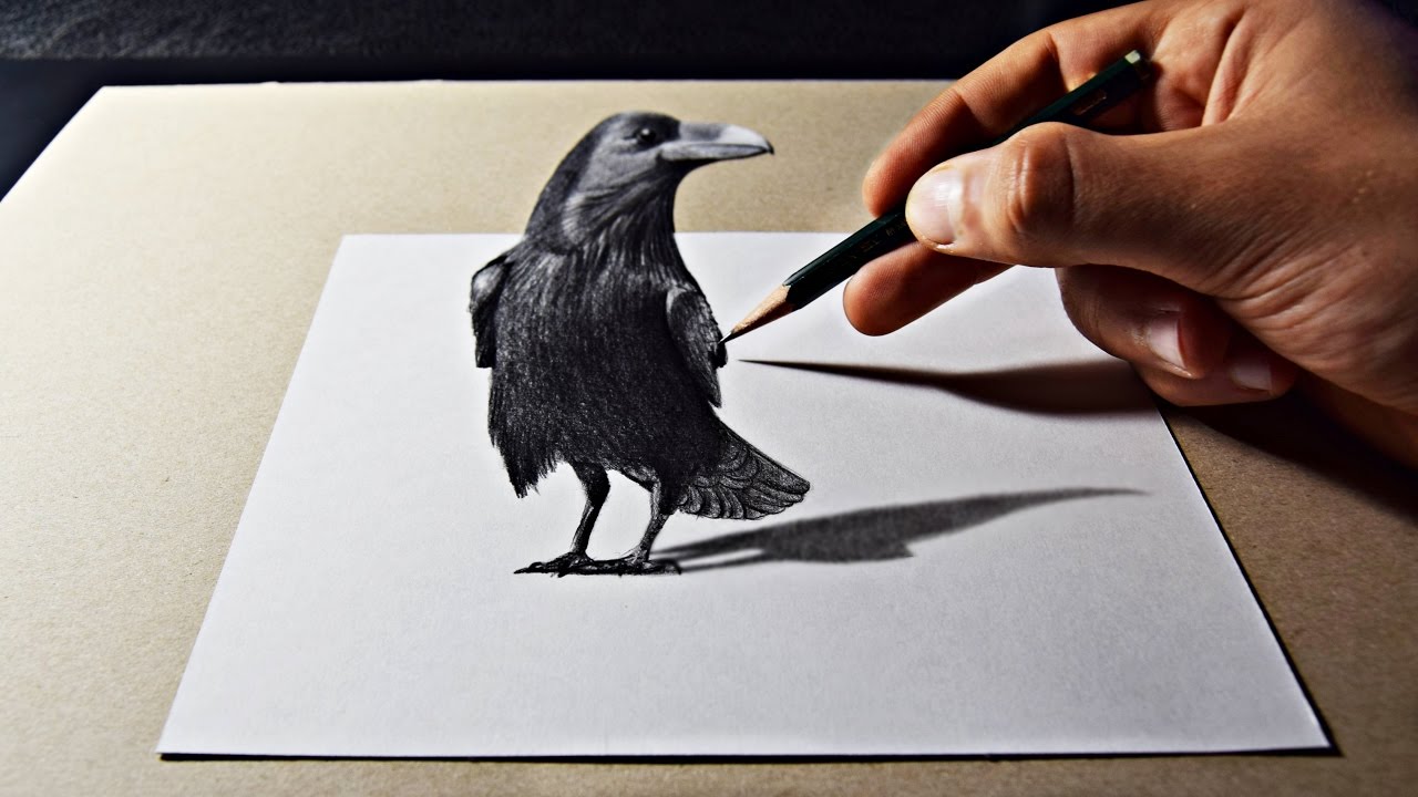 1280x720 Pencil Art Raven Drawing - 3d Art Drawing