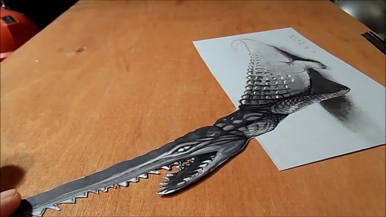 1280x720 trick art, drawing crocodile - 3d Art Drawing