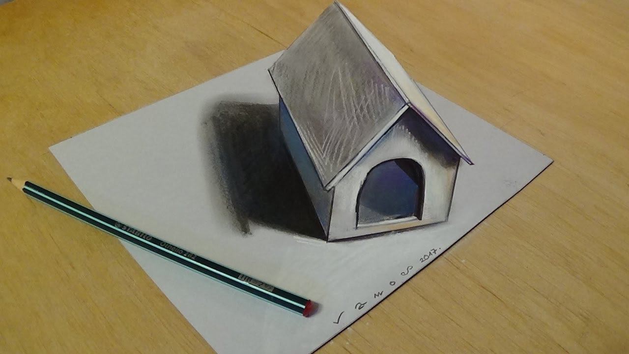 1280x720 art for kids trick art drawing tiny dog house on paper - 3d Art Drawing