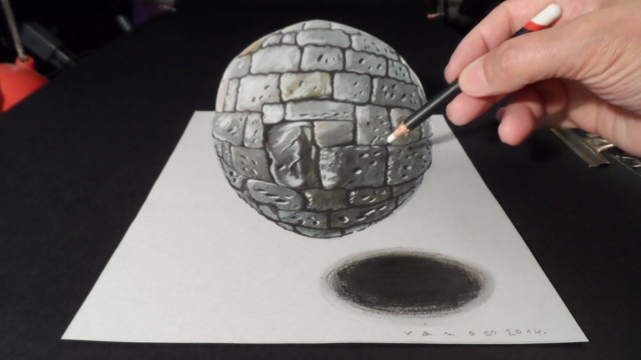 1280x720 Drawing A Realistic Stone Sphere Dimension Stone Ball Trick - 3d Ball Drawing