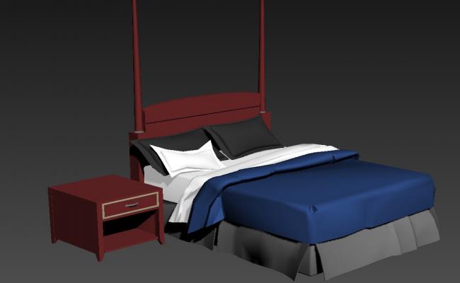 650x400 creative double bed with side table model cad drawing details - 3d Bed Drawing