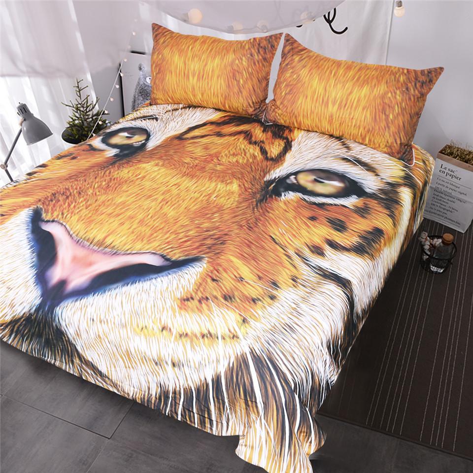 960x960 bed set brown tiger face drawing duvet cover teens kids vivid - 3d Bed Drawing
