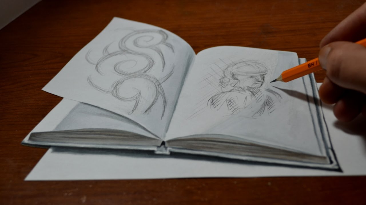 1280x720 Drawing A Sketchbook - 3d Book Drawing