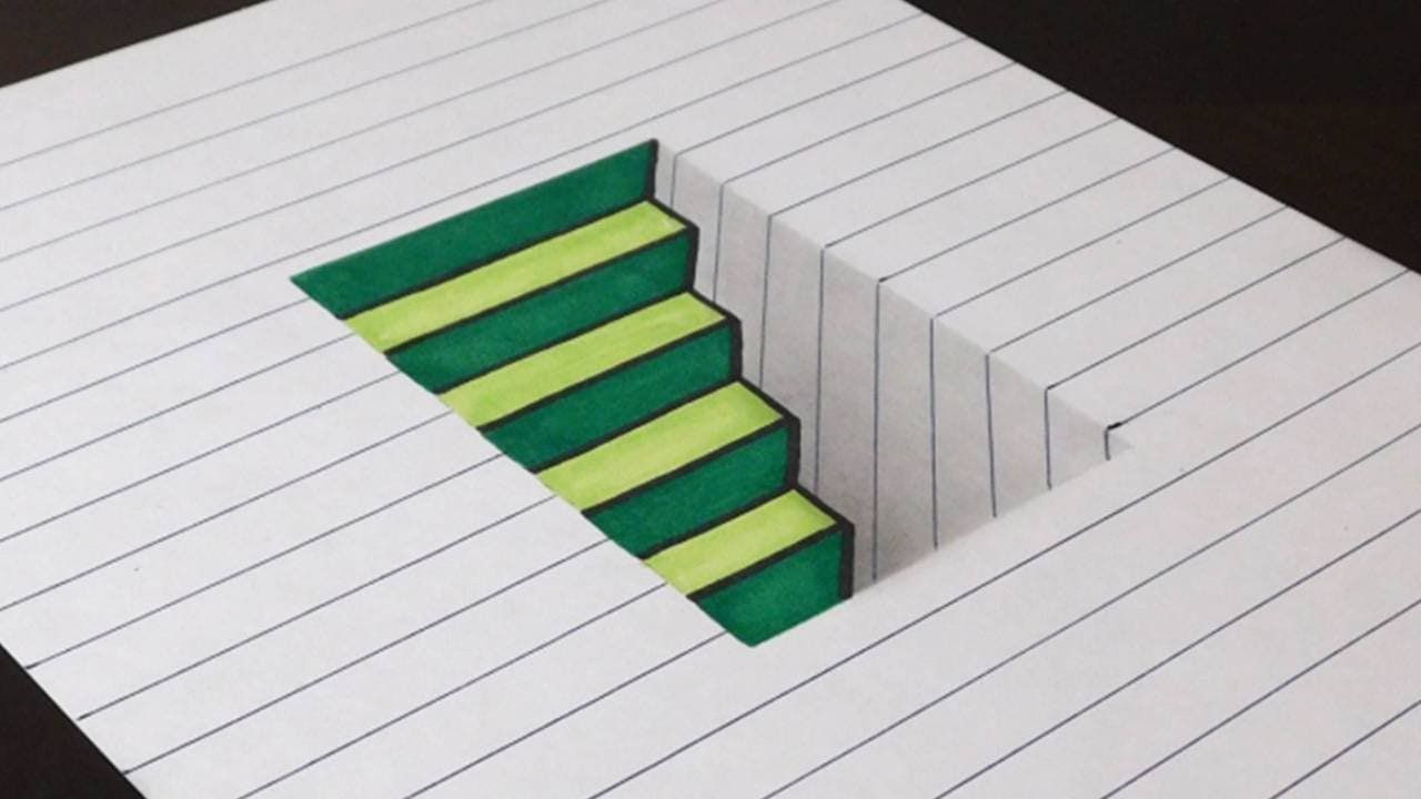 1280x720 How To Draw Steps In A Hole On Line Paper Easy Fun Trick Art - 3d Book Drawing