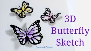 320x180 Butterfly Drawing - 3d Butterfly Drawing