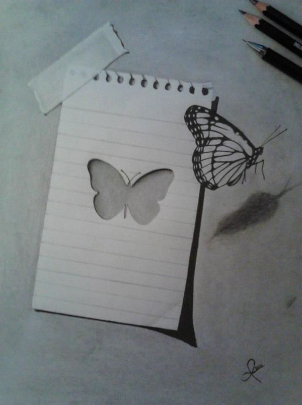 600x803 Impressive Drawings Art And Design - 3d Butterfly Drawing
