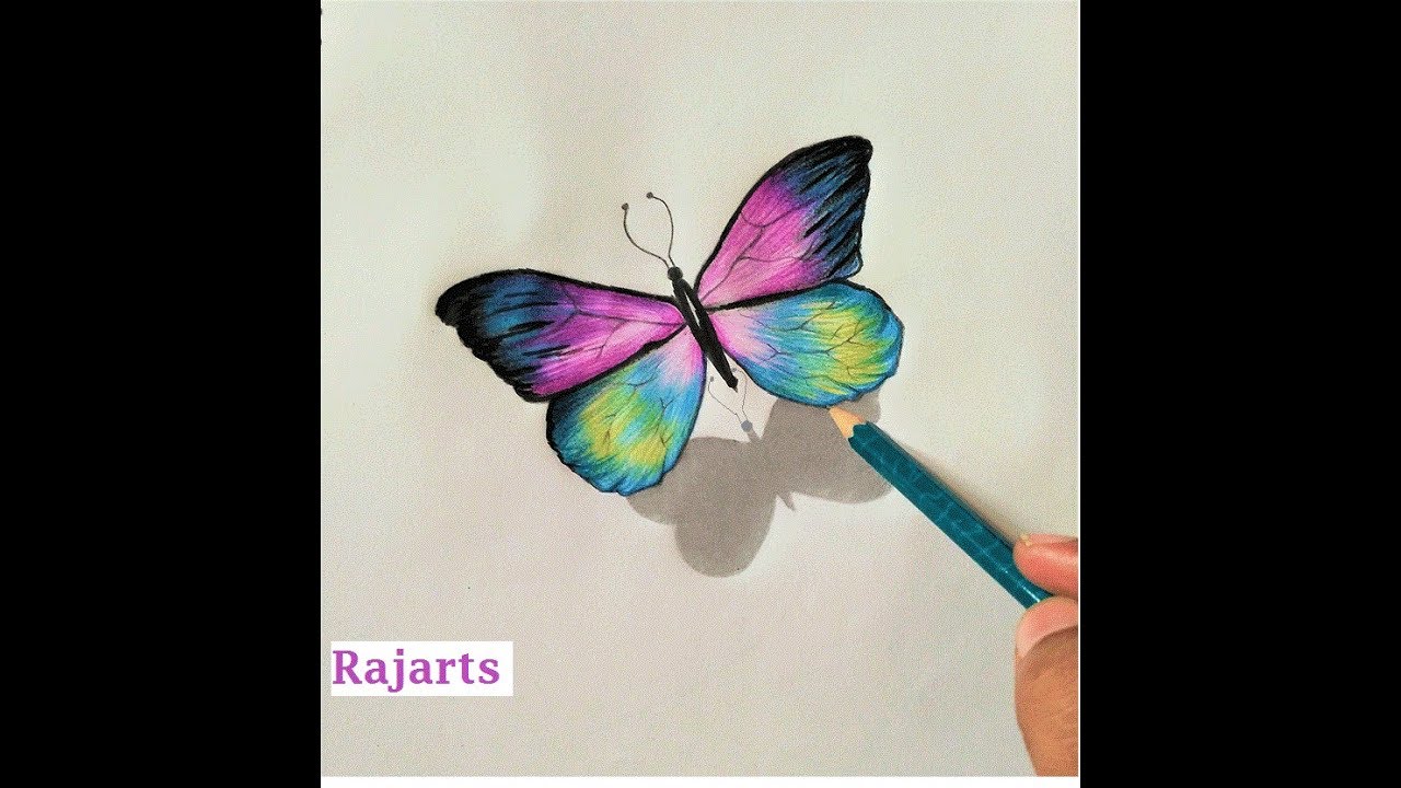 1280x720 How To Draw Colourful Butterfly Amazing Drawing - 3d Butterfly Drawing