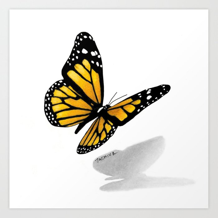 700x700 Butterfly Drawing Art Print - 3d Butterfly Drawing