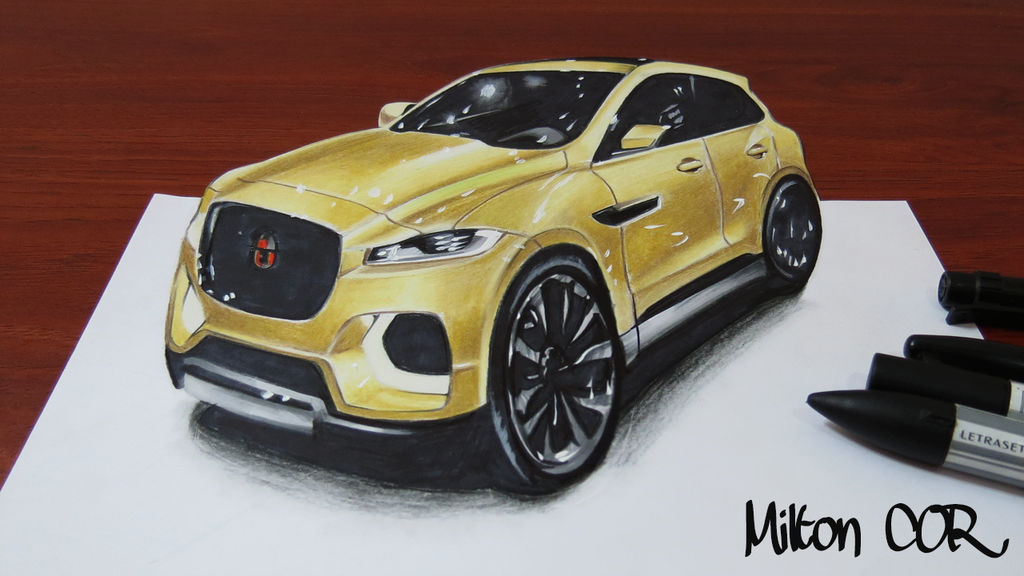 1024x576 Drawing Car Jaguar - 3d Car Drawing